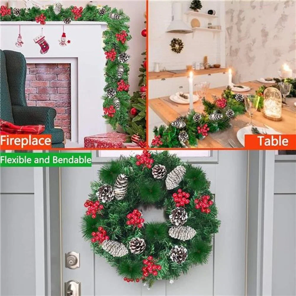 9 Ft 100 LED Prelit Christmas Garland Decoration 198 Red Berries